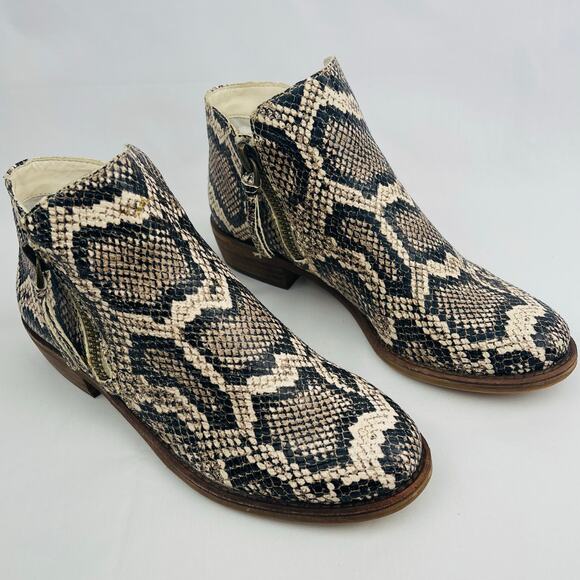Gianni Bini Shoes - Gianni Bini Women Cream Black Snakeskin Leather Ankle Boots Heel Zip Size 7.5M